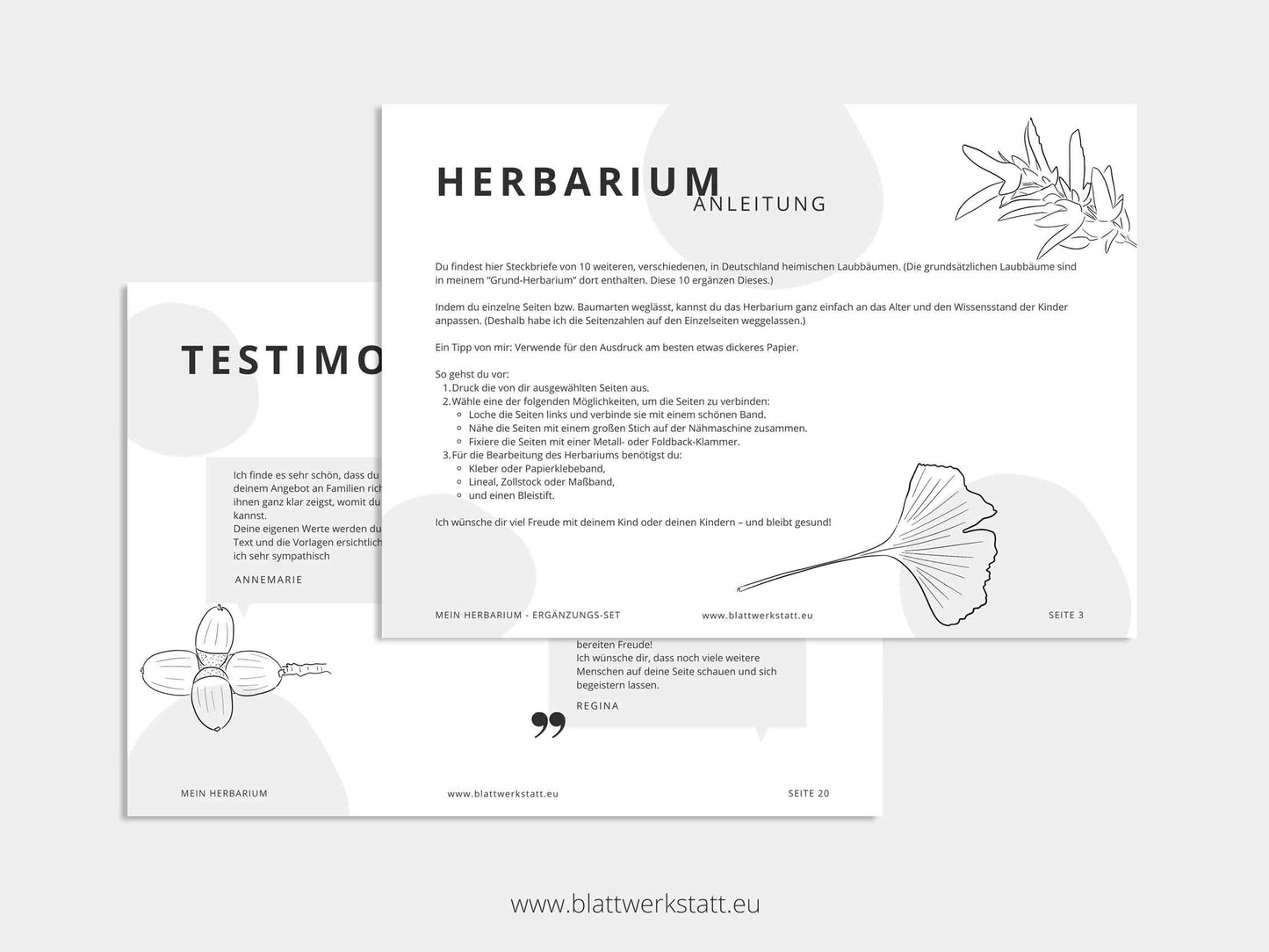 Herbarium "Laubbäume" - Ergänzungs-Set (pdf zum Aussdrucken)
