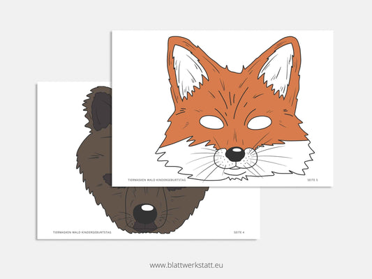 Tiermasken-Set „Wald“ – Fuchs, Luchs, Bär, Wolf & Waschbär (PDF)