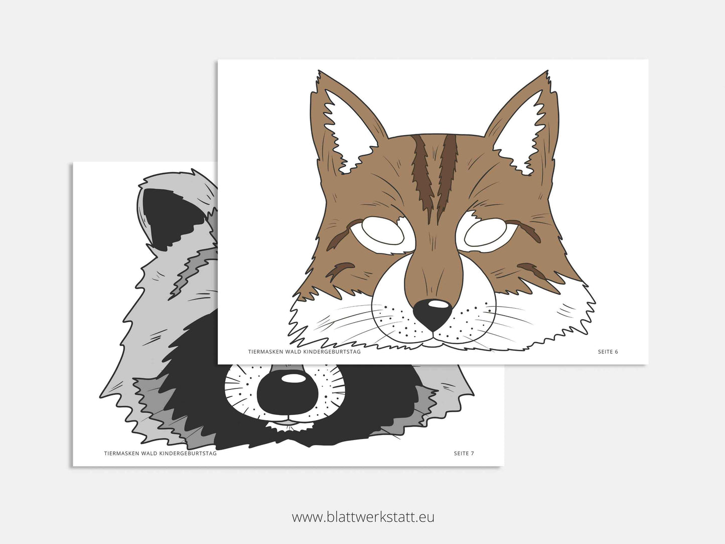 Tiermasken-Set „Wald“ – Fuchs, Luchs, Bär, Wolf & Waschbär (PDF)