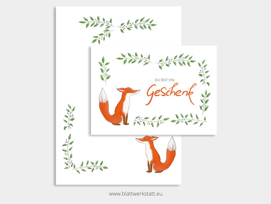 Klappkarte Fuchs "Du bist ein Geschenk"