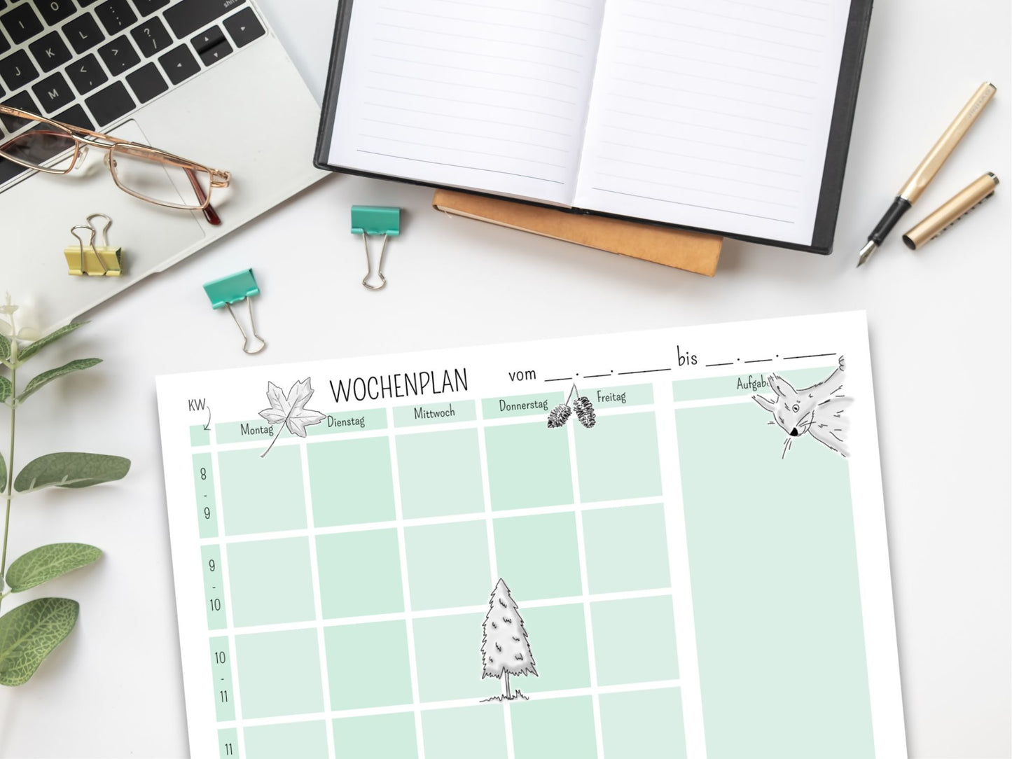 Digitaler Wochenplan A4 "Wald"