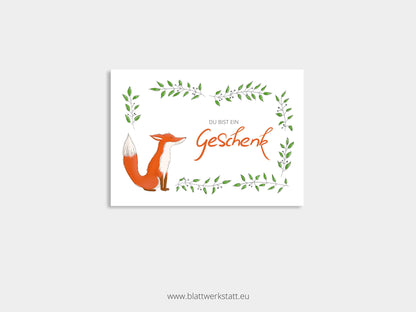 Klappkarte Fuchs "Du bist ein Geschenk"