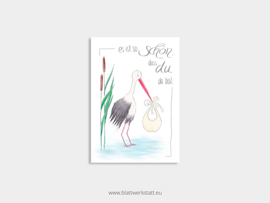 Klappkarte Storch "Schön, dass du da bist"