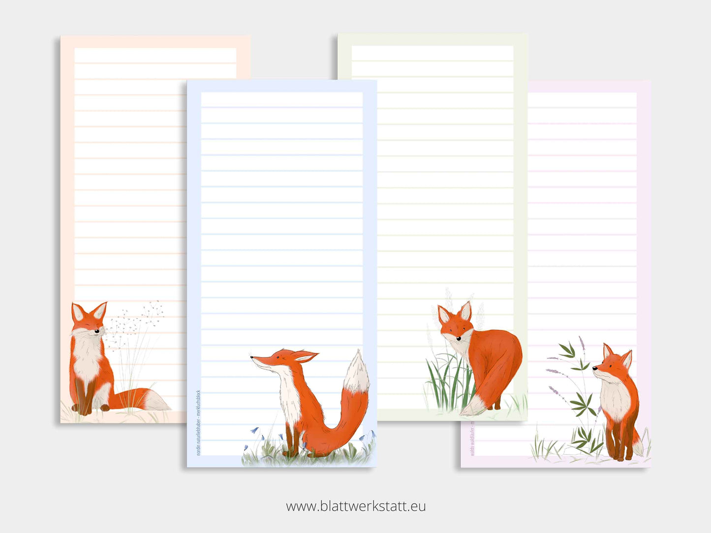 Notizblock lang im 4er Pack "merkfuchsblock"