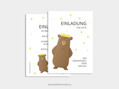 Einladung Kindergeburtstag "Bär mit Krone"