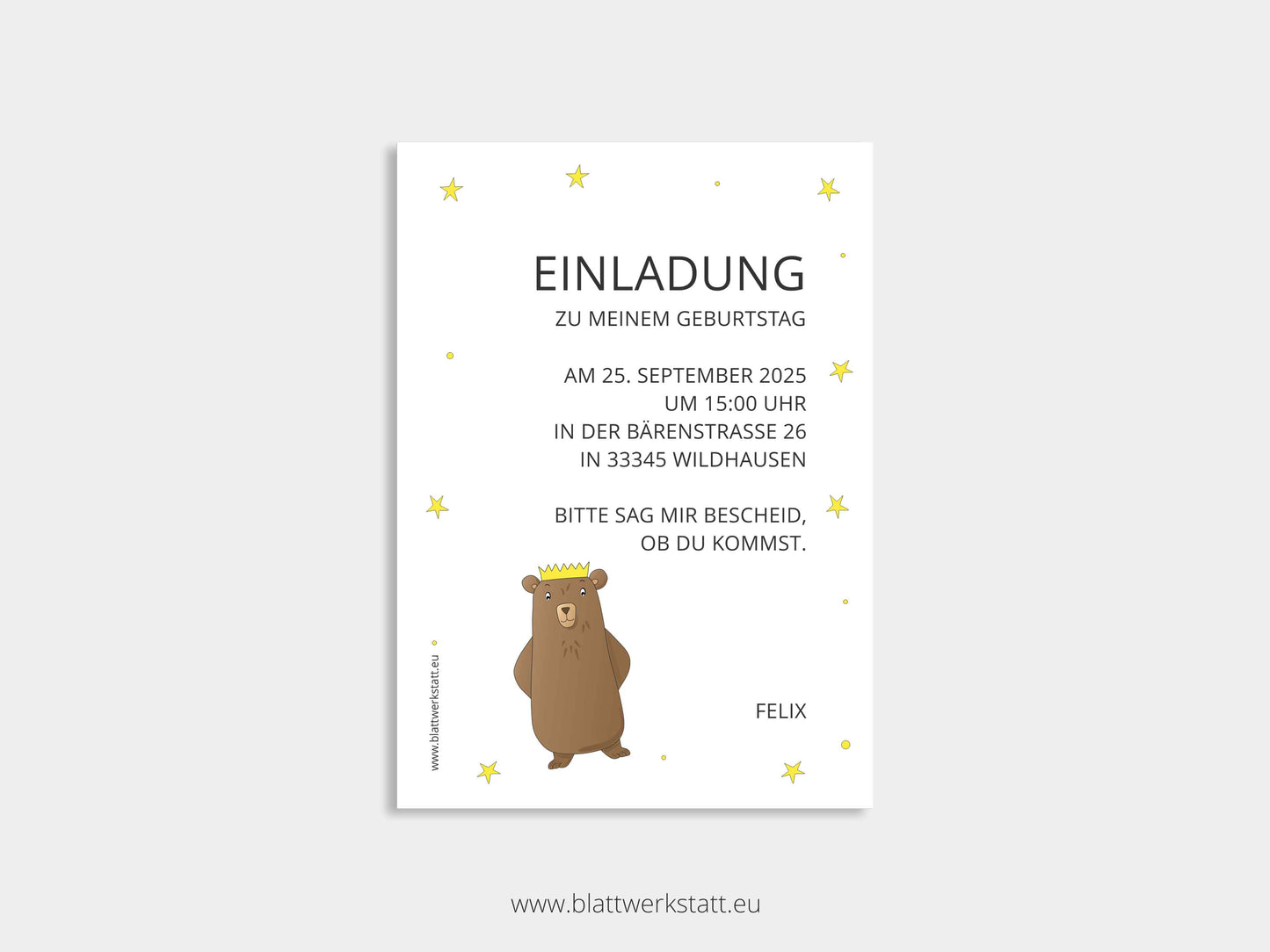 Einladung Kindergeburtstag "Bär mit Krone"