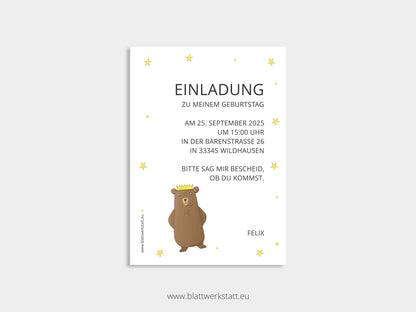Einladung Kindergeburtstag "Bär mit Krone"