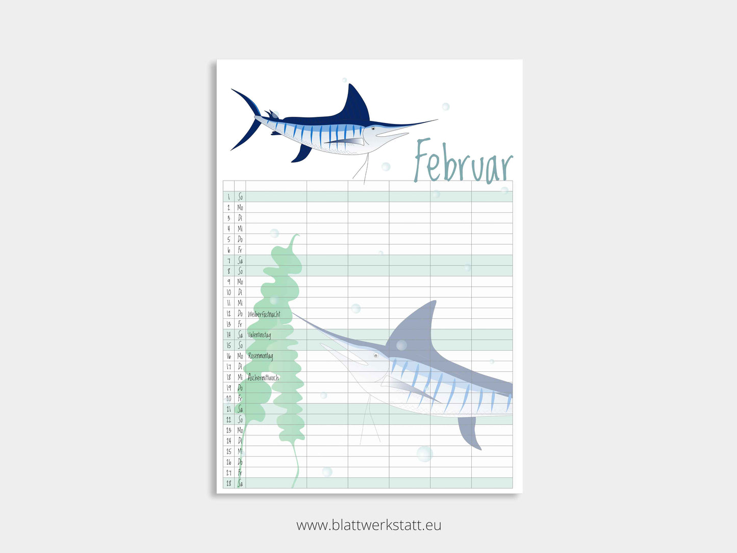 Wand Kalenderblätter "Tiefsee"