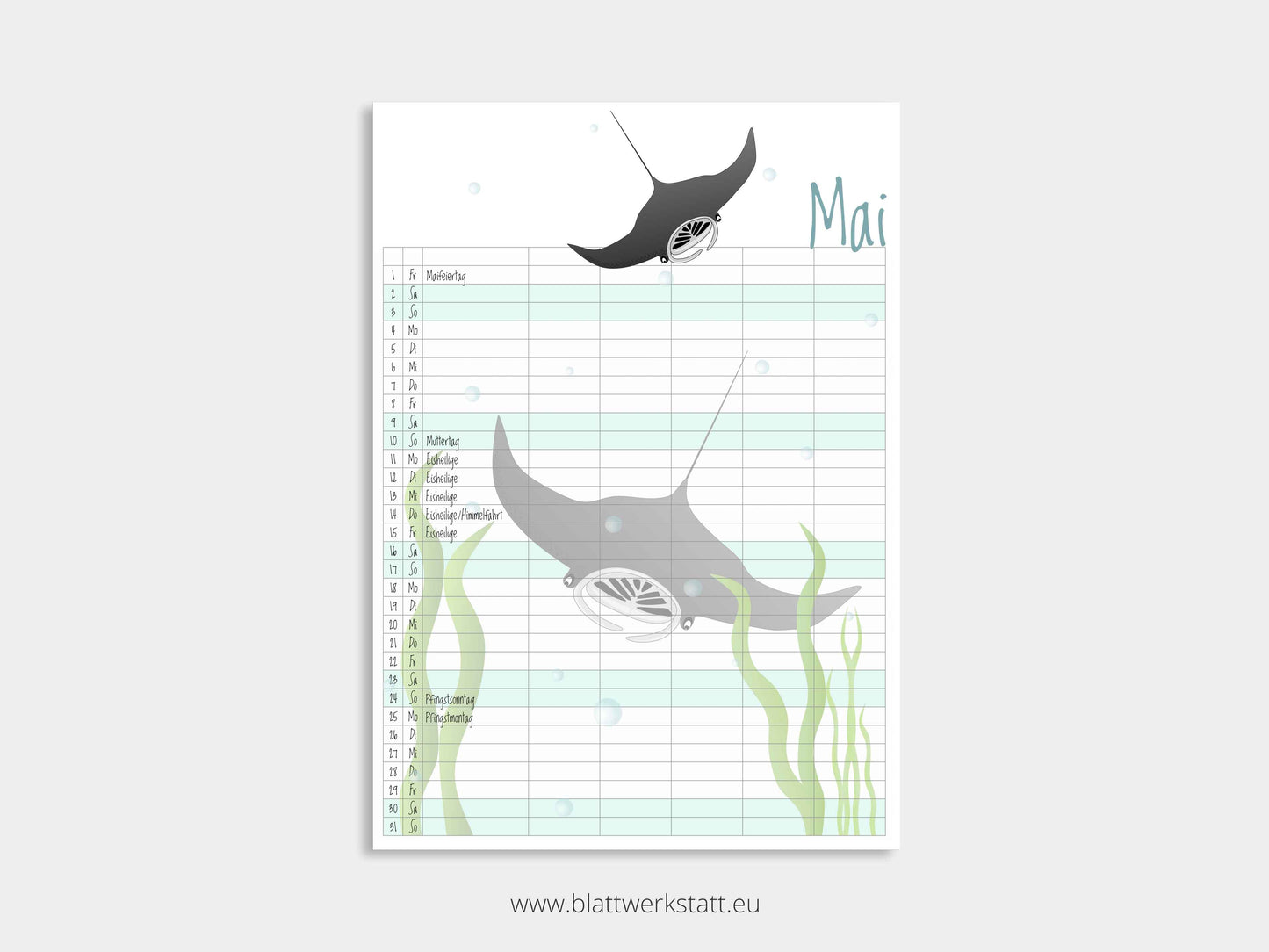 Wand Kalenderblätter "Tiefsee"