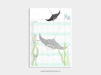 Wand Kalenderblätter "Tiefsee"