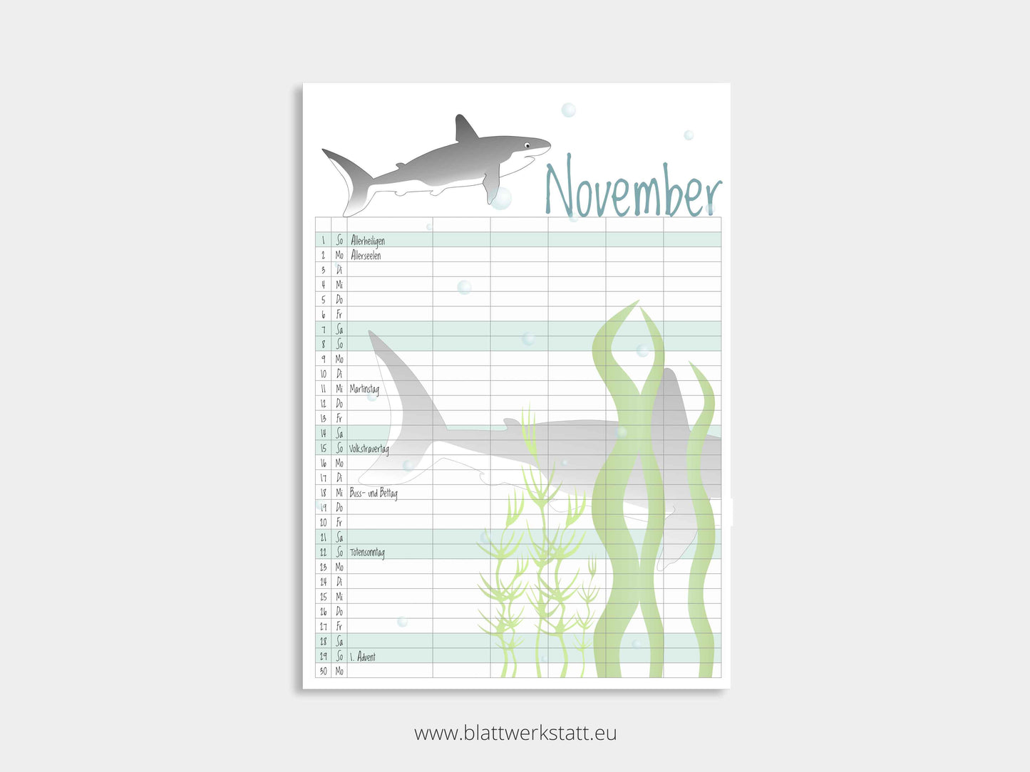 Wand Kalenderblätter "Tiefsee"