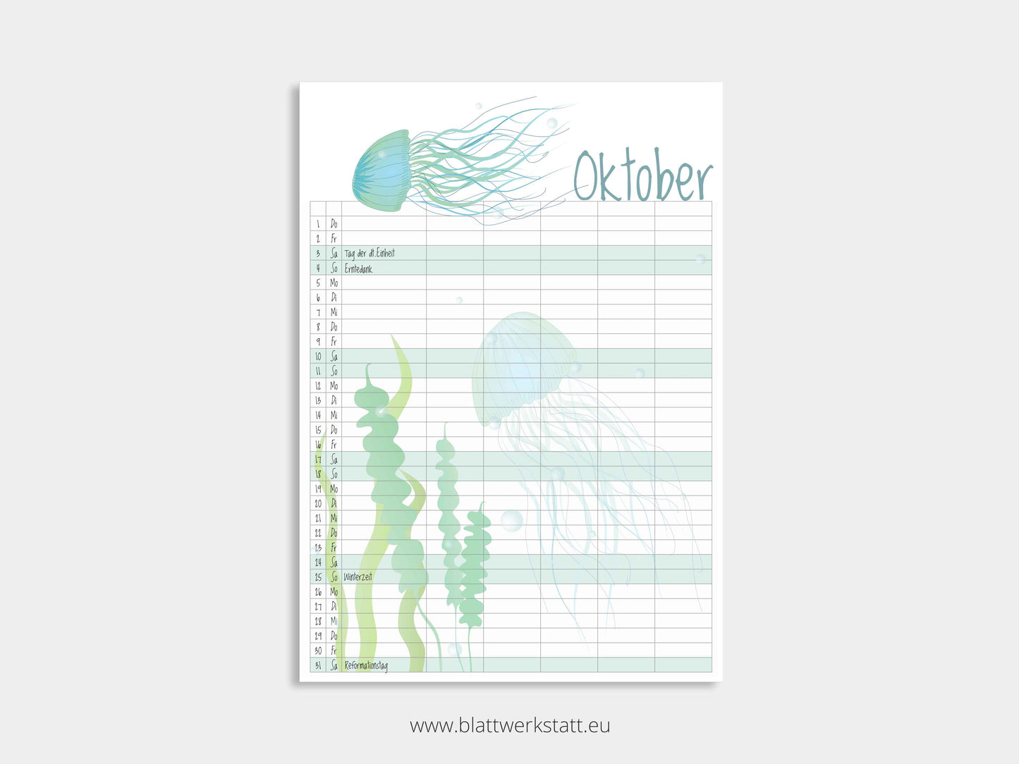 Wand Kalenderblätter "Tiefsee"