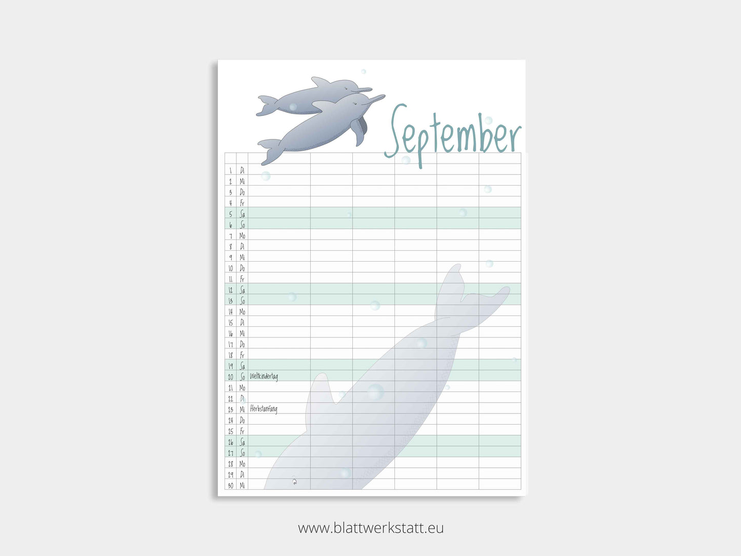 Wand Kalenderblätter "Tiefsee"