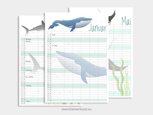 Wand Kalenderblätter "Tiefsee"