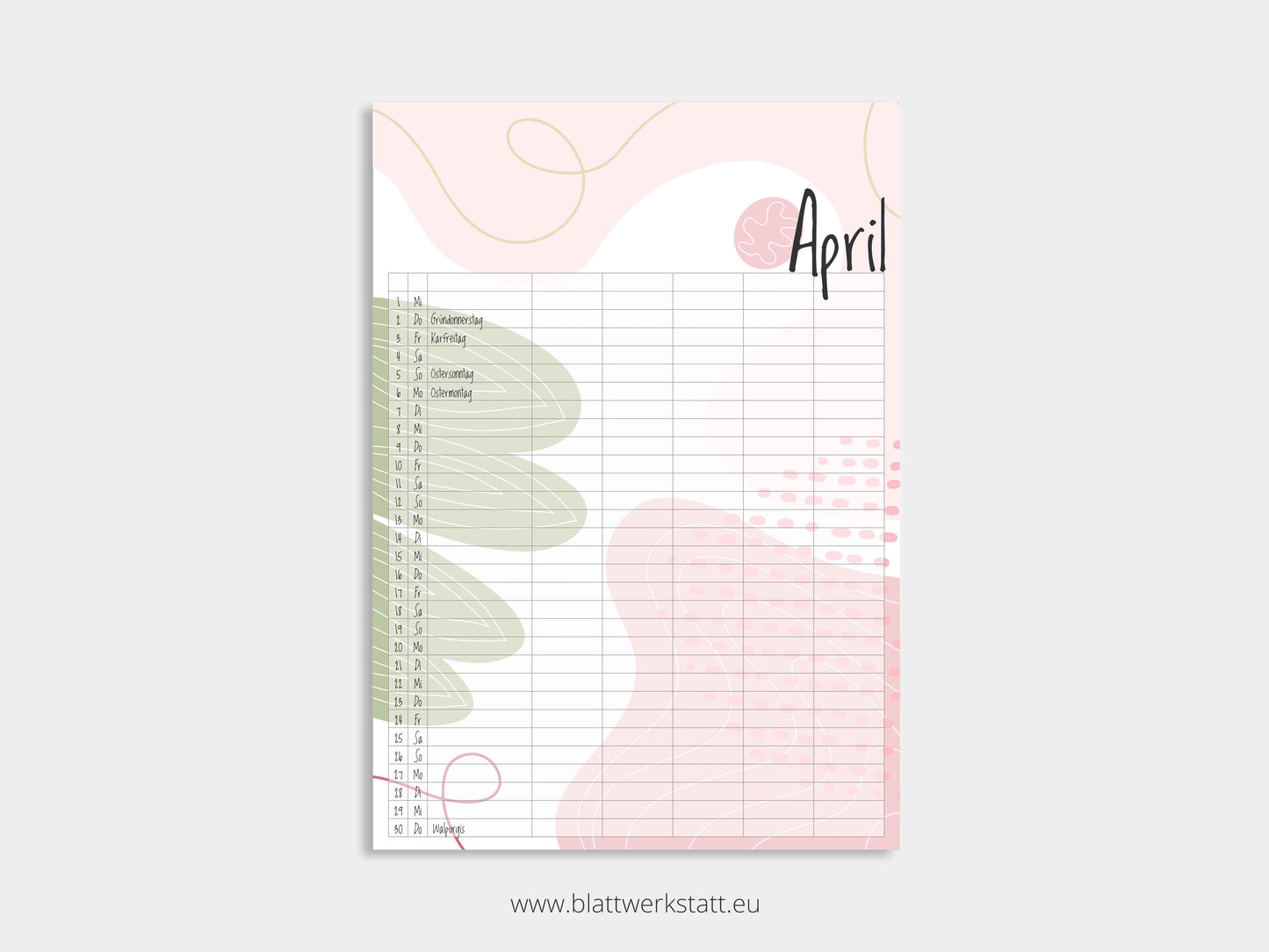 Wand Kalenderblätter "Farbwelten"