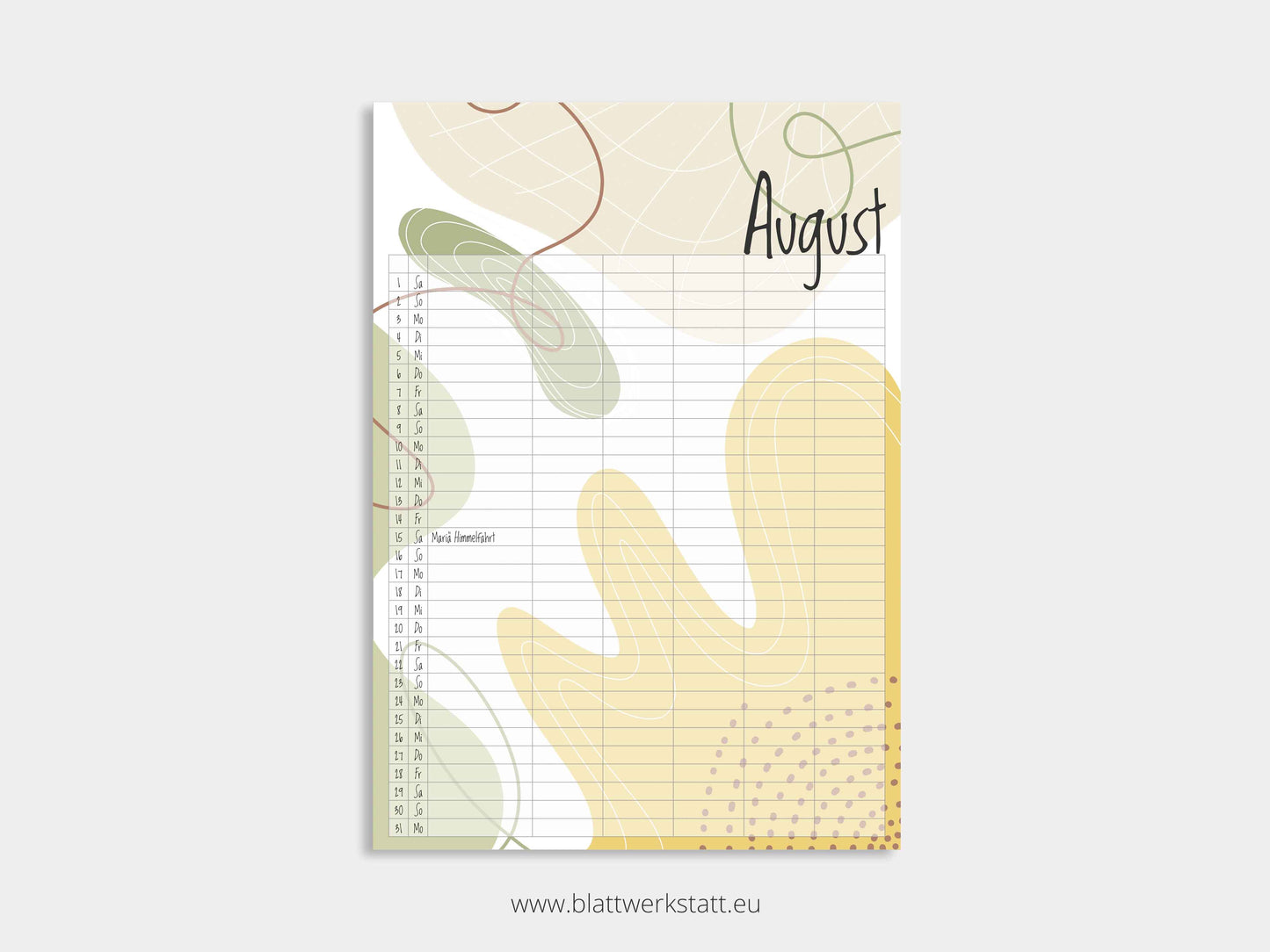 Wand Kalenderblätter "Farbwelten"