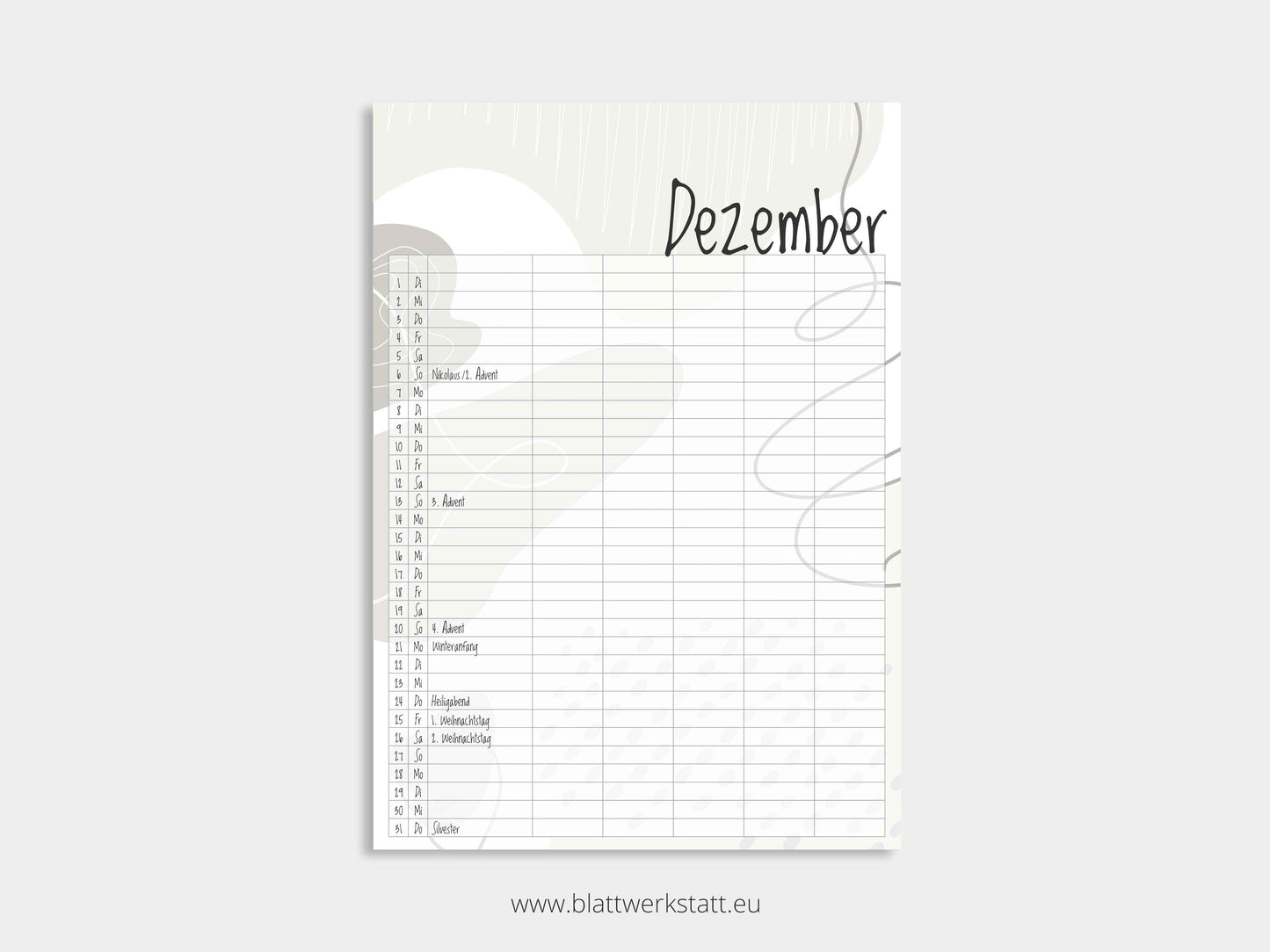 Wand Kalenderblätter "Farbwelten"