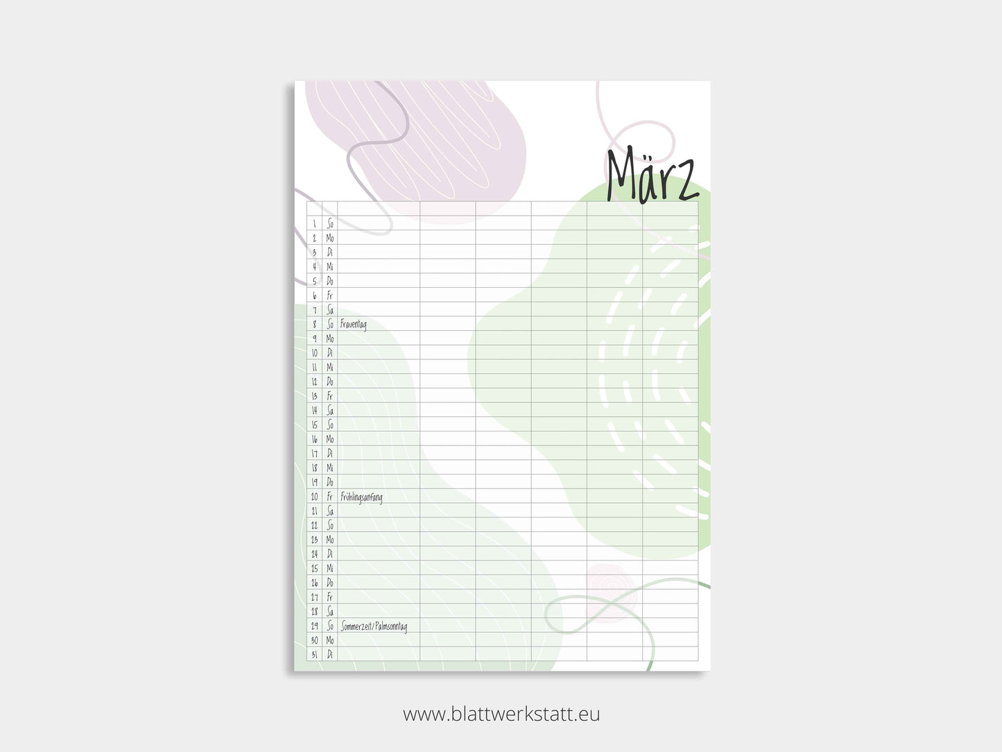 Wand Kalenderblätter "Farbwelten"