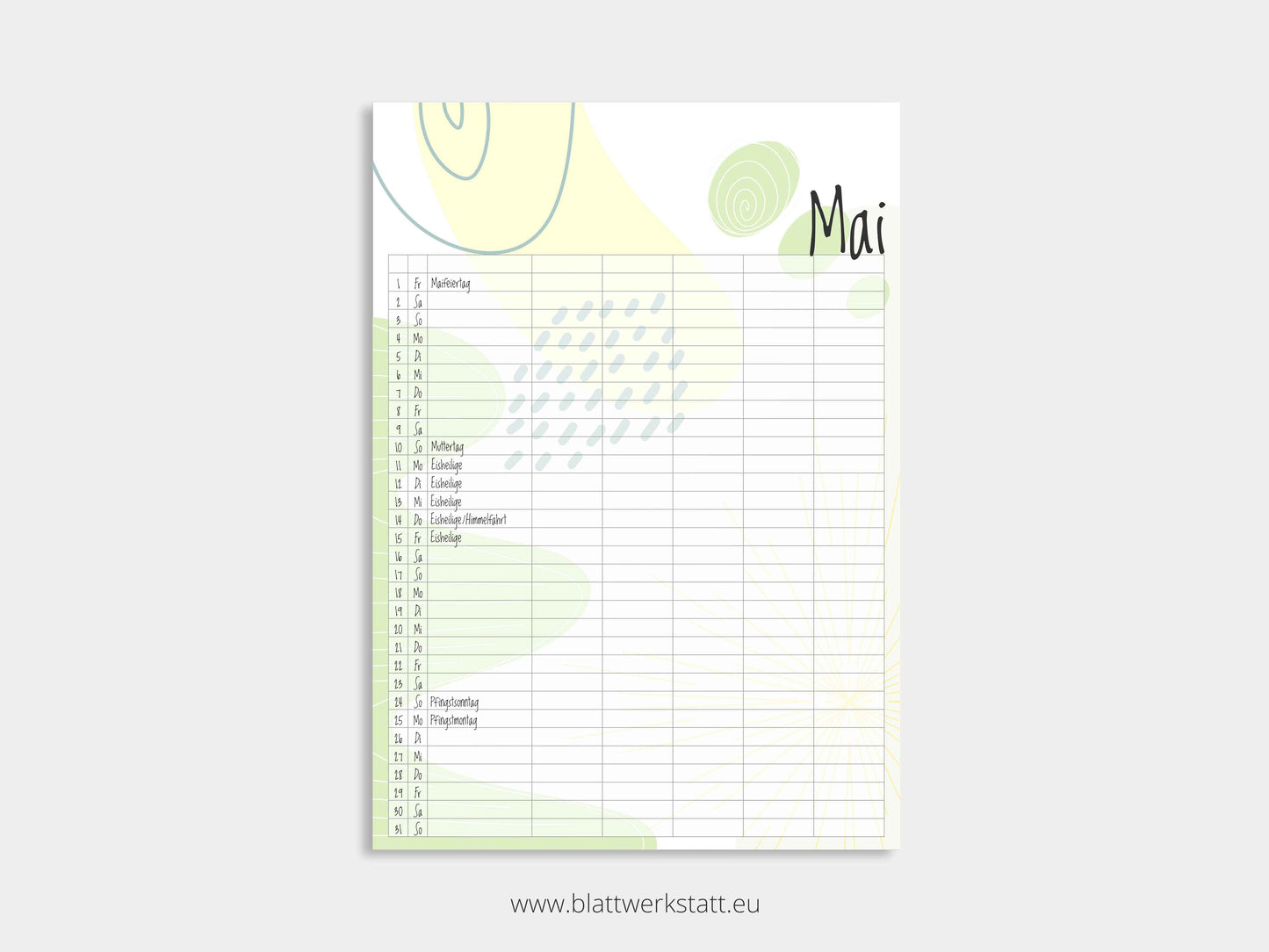 Wand Kalenderblätter "Farbwelten"