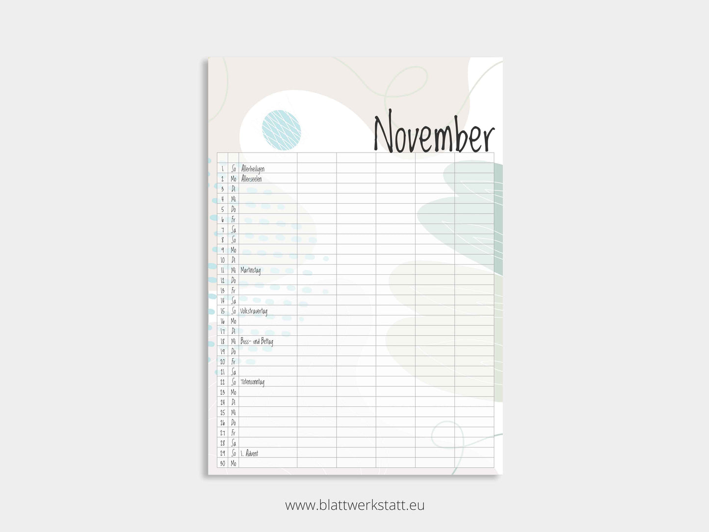 Wand Kalenderblätter "Farbwelten"