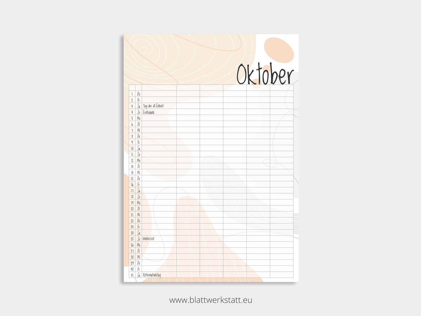 Wand Kalenderblätter "Farbwelten"