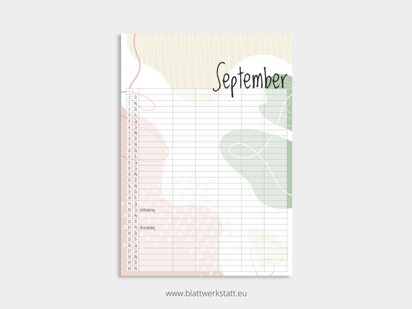 Wand Kalenderblätter "Farbwelten"