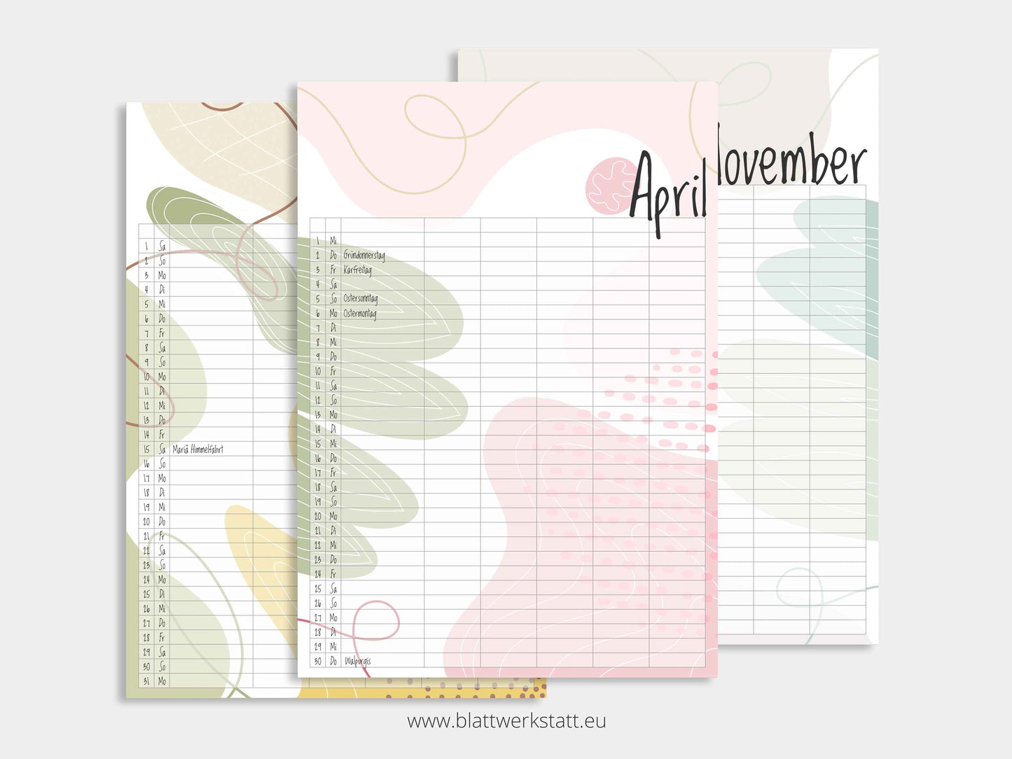 Wand Kalenderblätter "Farbwelten"