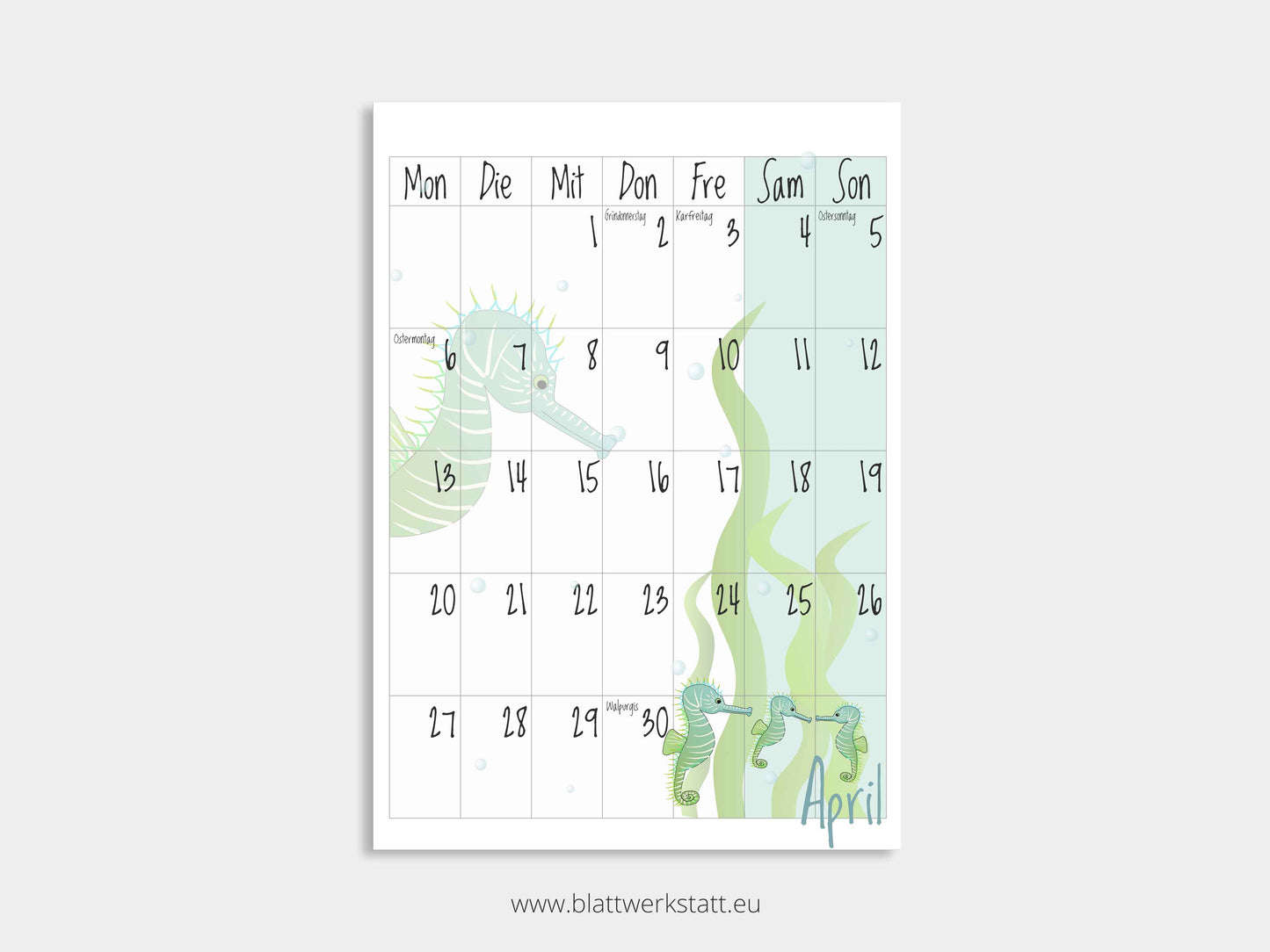 Wand Kalenderblätter "Tiefsee"