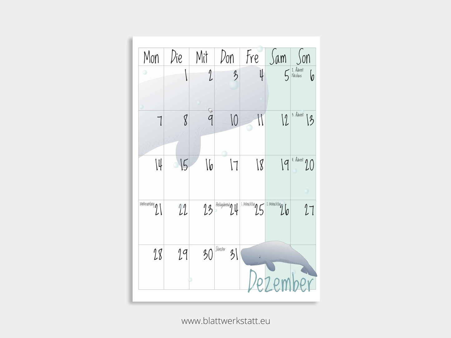 Wand Kalenderblätter "Tiefsee"