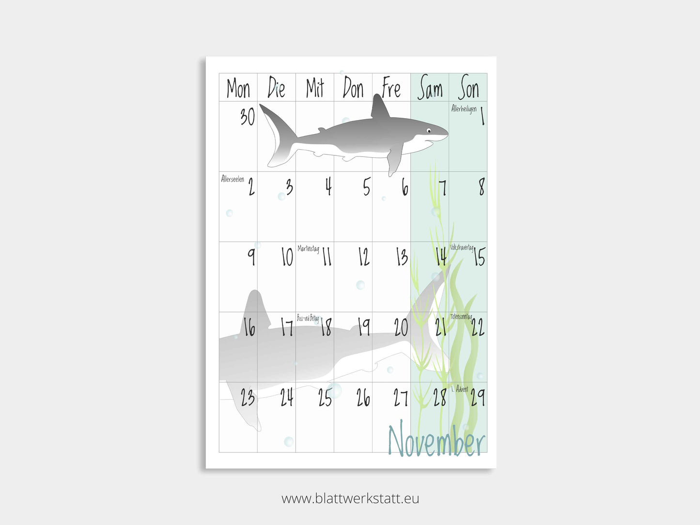 Wand Kalenderblätter "Tiefsee"