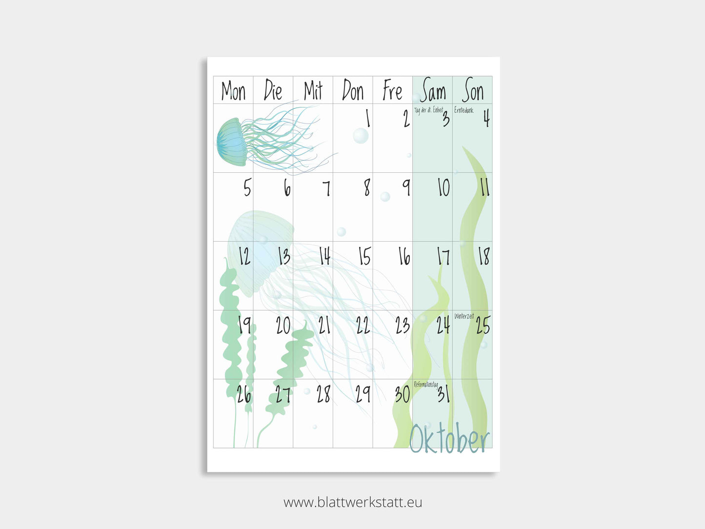 Wand Kalenderblätter "Tiefsee"