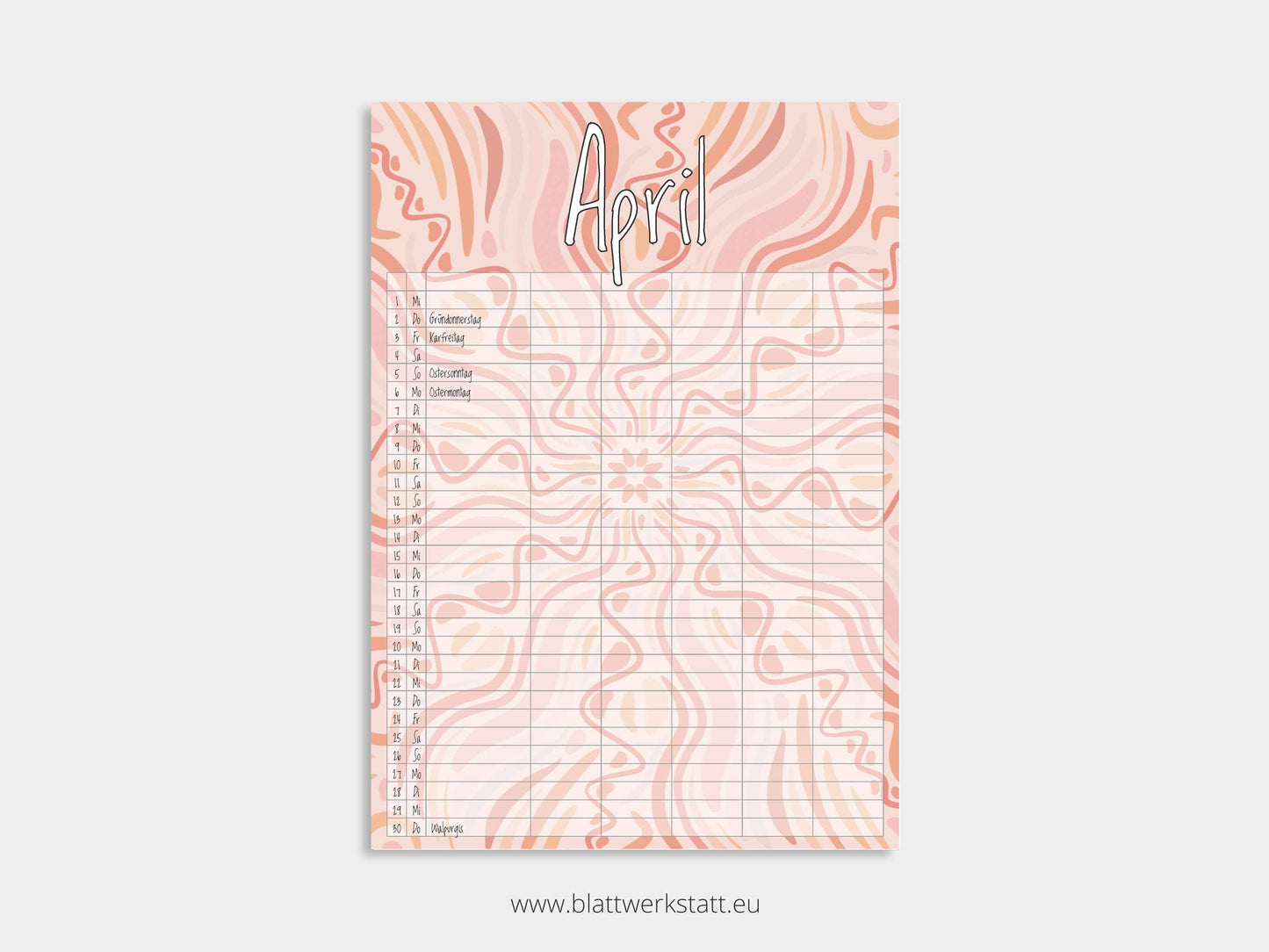 Wand Kalenderblätter "Rotation"