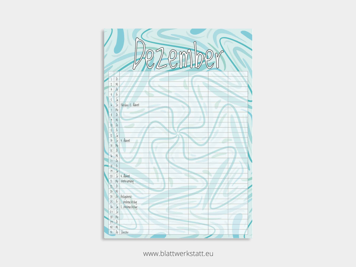 Wand Kalenderblätter "Rotation"