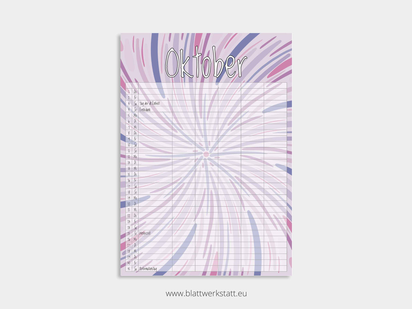 Wand Kalenderblätter "Rotation"