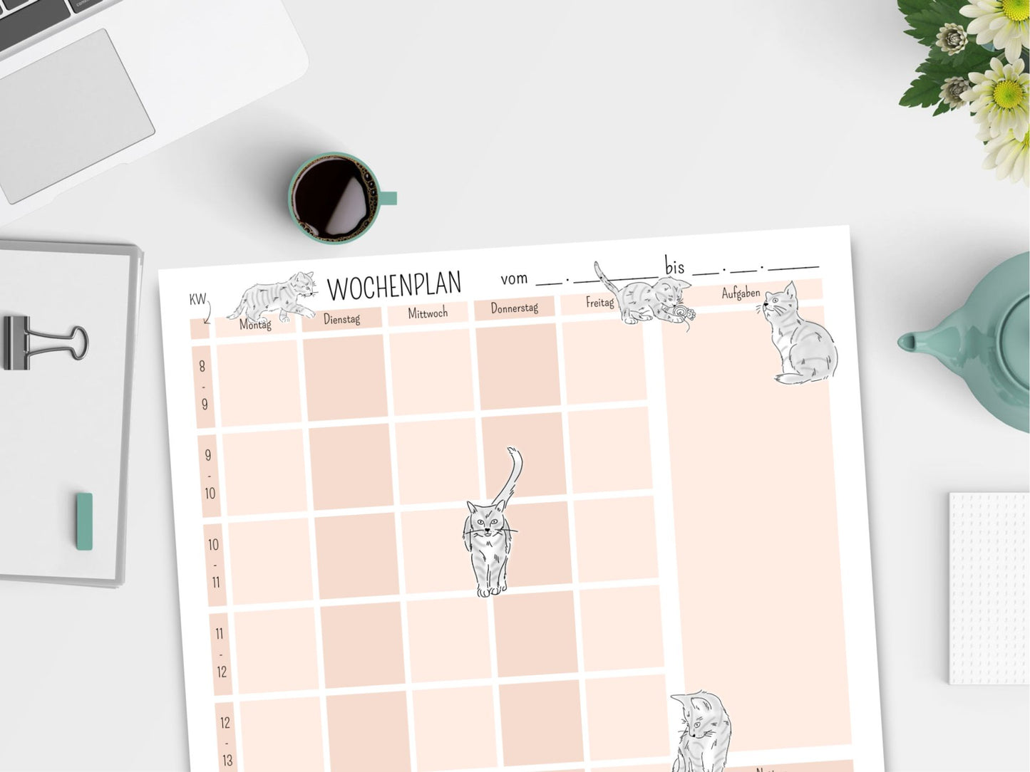 Digitaler Wochenplan A4 "Katzen"