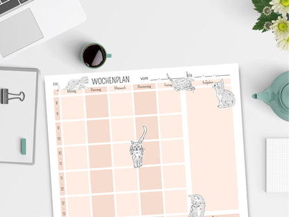 Digitaler Wochenplan A4 "Katzen"